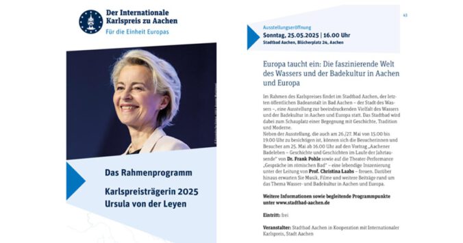 Beitragsbild Ankündigung Karlspreis Programm 2025 im Stadtbad Aachen.